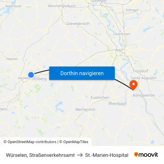Würselen, Straßenverkehrsamt to St.-Marien-Hospital map