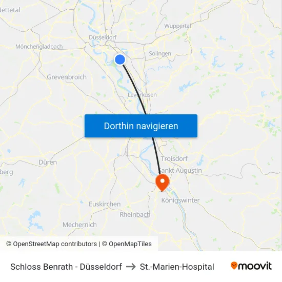 Schloss Benrath - Düsseldorf to St.-Marien-Hospital map