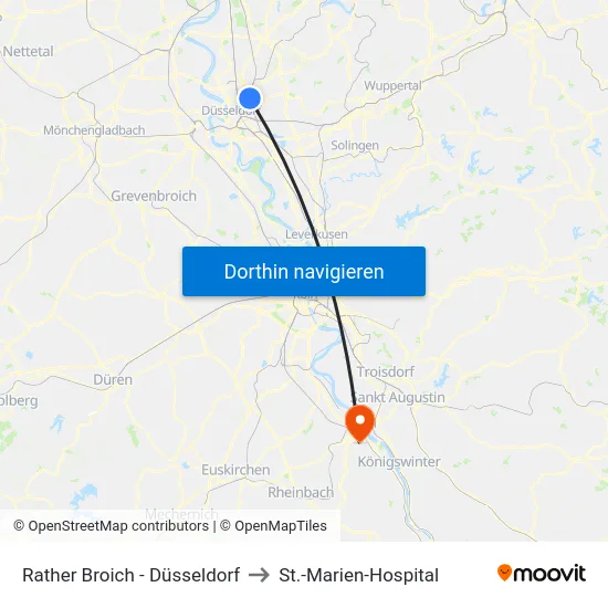Rather Broich - Düsseldorf to St.-Marien-Hospital map