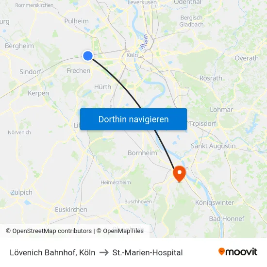 Lövenich Bahnhof, Köln to St.-Marien-Hospital map