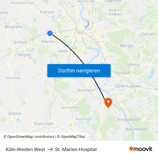 Köln-Weiden West to St.-Marien-Hospital map