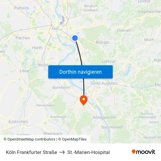 Köln Frankfurter Straße to St.-Marien-Hospital map
