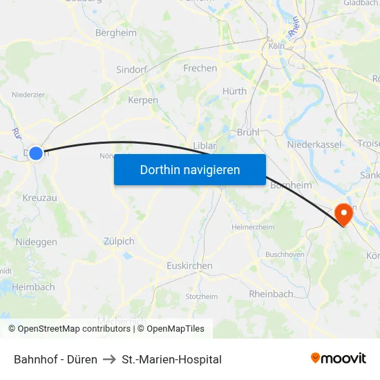 Bahnhof - Düren to St.-Marien-Hospital map