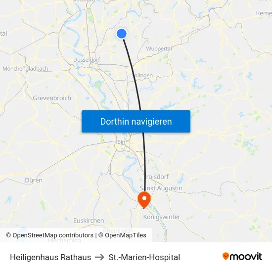 Heiligenhaus Rathaus to St.-Marien-Hospital map