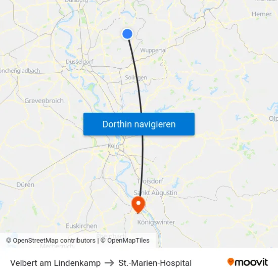 Velbert am Lindenkamp to St.-Marien-Hospital map
