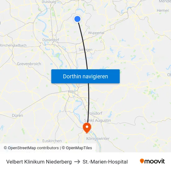 Velbert Klinikum Niederberg to St.-Marien-Hospital map
