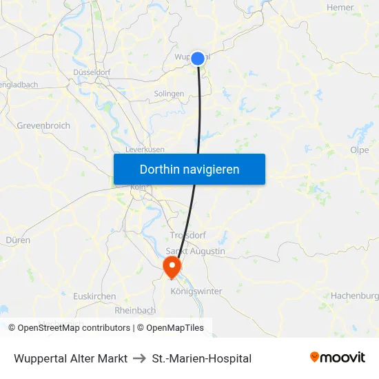 Wuppertal Alter Markt to St.-Marien-Hospital map