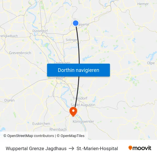 Wuppertal Grenze Jagdhaus to St.-Marien-Hospital map