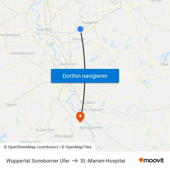 Wuppertal Sonnborner Ufer to St.-Marien-Hospital map