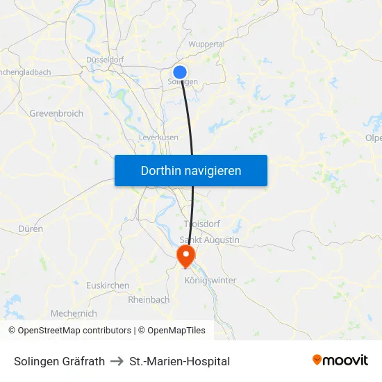 Solingen Gräfrath to St.-Marien-Hospital map