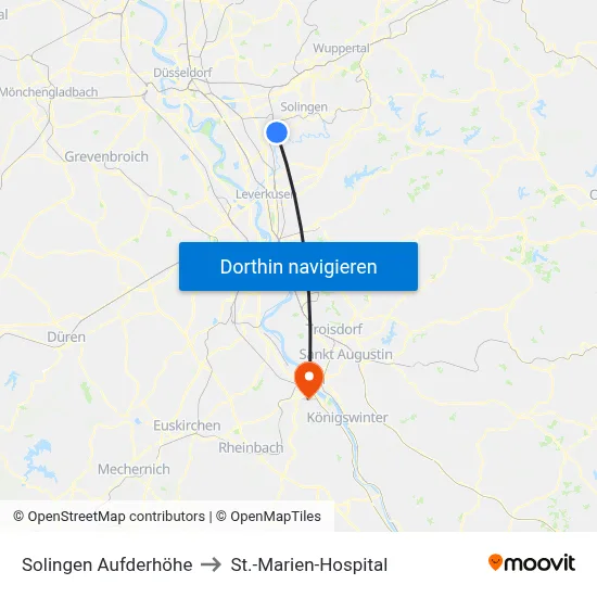 Solingen Aufderhöhe to St.-Marien-Hospital map