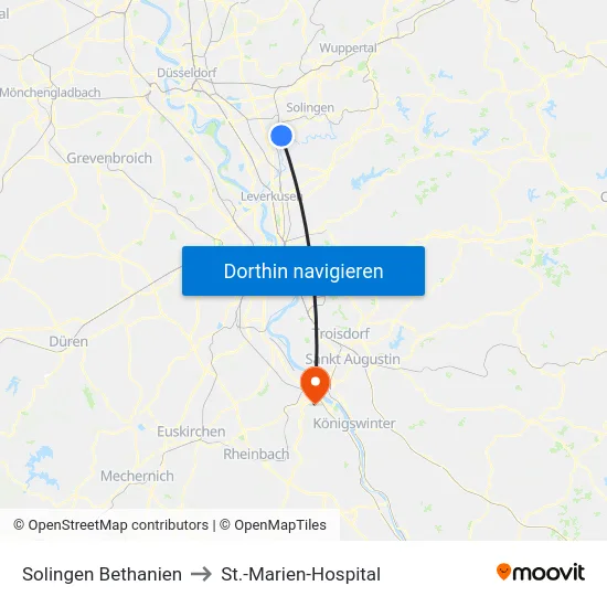 Solingen Bethanien to St.-Marien-Hospital map