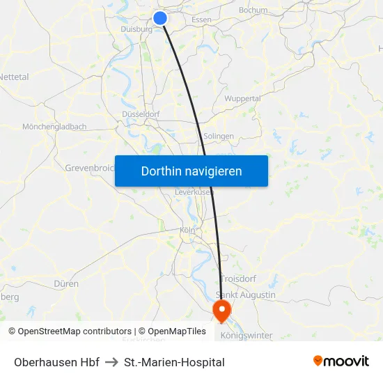 Oberhausen Hbf to St.-Marien-Hospital map