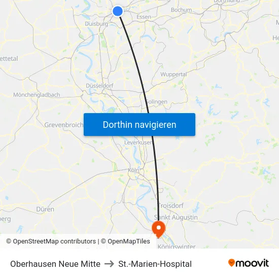 Oberhausen Neue Mitte to St.-Marien-Hospital map