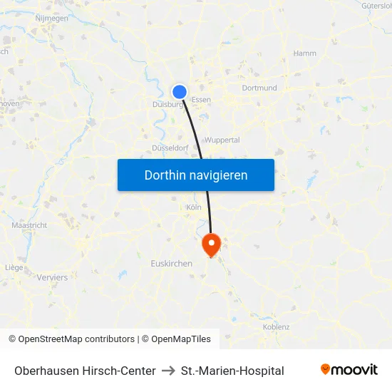 Oberhausen Hirsch-Center to St.-Marien-Hospital map