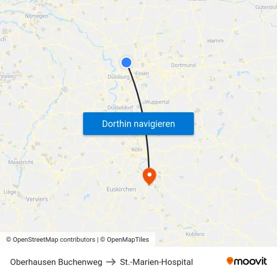 Oberhausen Buchenweg to St.-Marien-Hospital map