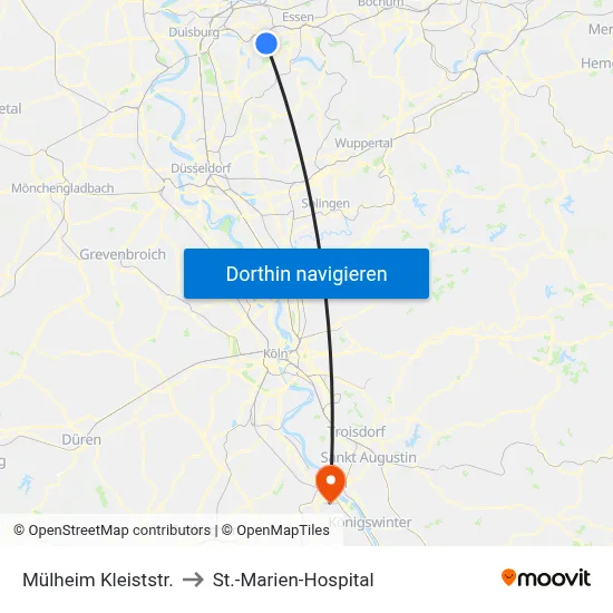 Mülheim Kleiststr. to St.-Marien-Hospital map