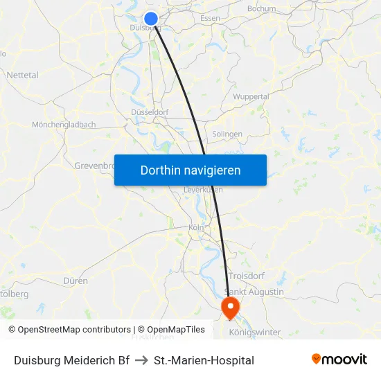 Duisburg Meiderich Bf to St.-Marien-Hospital map