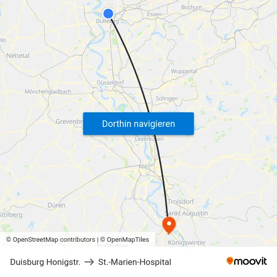 Duisburg Honigstr. to St.-Marien-Hospital map