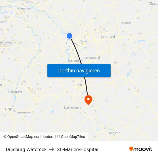 Duisburg Watereck to St.-Marien-Hospital map