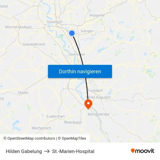 Hilden Gabelung to St.-Marien-Hospital map