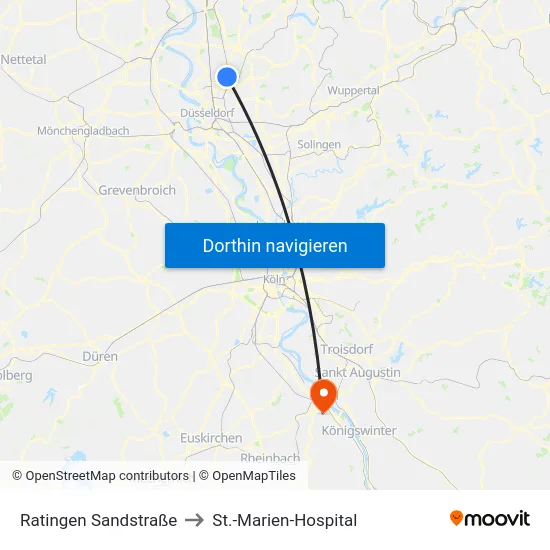 Ratingen Sandstraße to St.-Marien-Hospital map