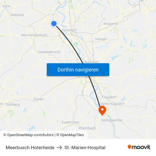 Meerbusch Hoterheide to St.-Marien-Hospital map