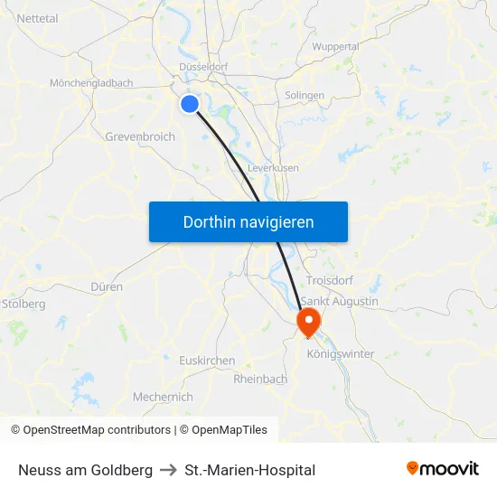 Neuss am Goldberg to St.-Marien-Hospital map