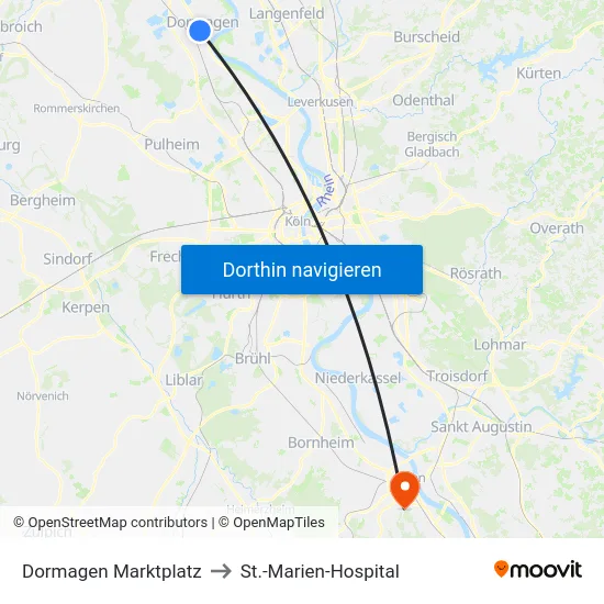 Dormagen Marktplatz to St.-Marien-Hospital map