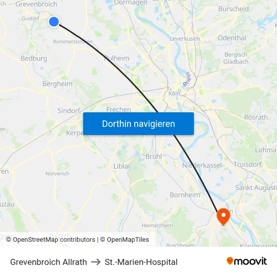 Grevenbroich Allrath to St.-Marien-Hospital map