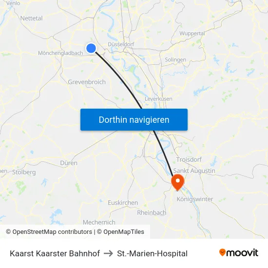 Kaarst Kaarster Bahnhof to St.-Marien-Hospital map
