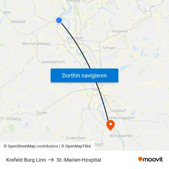 Krefeld Burg Linn to St.-Marien-Hospital map