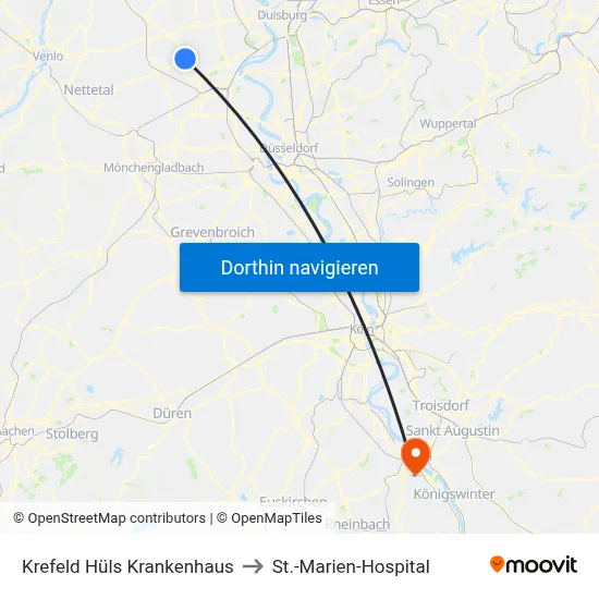 Krefeld Hüls Krankenhaus to St.-Marien-Hospital map