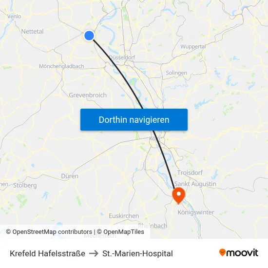 Krefeld Hafelsstraße to St.-Marien-Hospital map