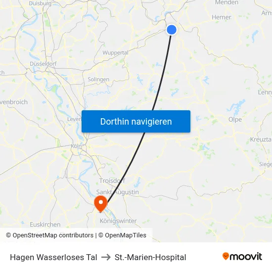 Hagen Wasserloses Tal to St.-Marien-Hospital map
