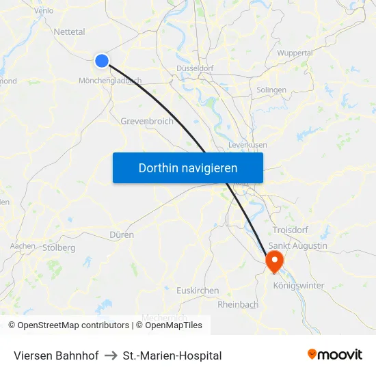Viersen Bahnhof to St.-Marien-Hospital map
