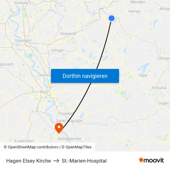 Hagen Elsey Kirche to St.-Marien-Hospital map