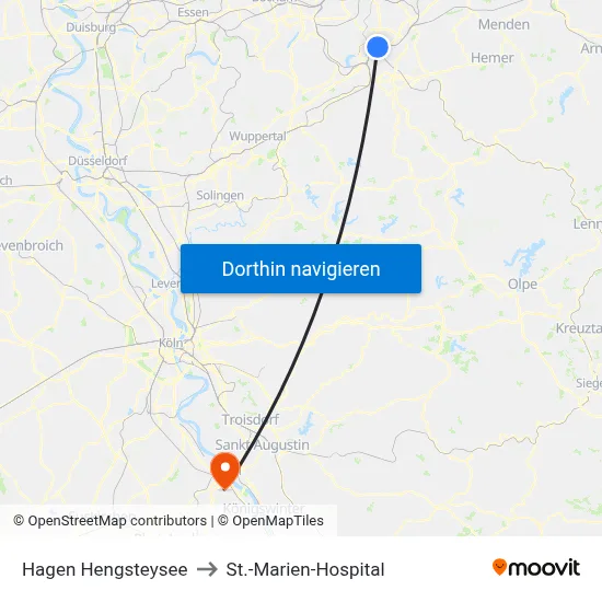 Hagen Hengsteysee to St.-Marien-Hospital map