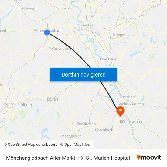 Mönchengladbach Alter Markt to St.-Marien-Hospital map