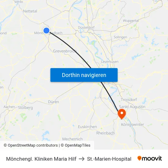 Mönchengl. Kliniken Maria Hilf to St.-Marien-Hospital map
