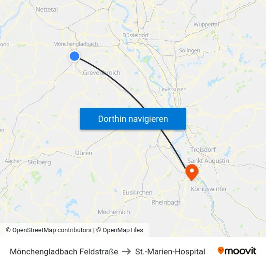 Mönchengladbach Feldstraße to St.-Marien-Hospital map