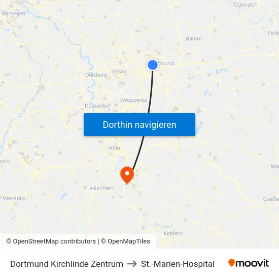 Dortmund Kirchlinde Zentrum to St.-Marien-Hospital map