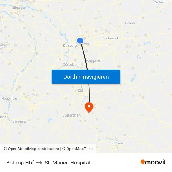 Bottrop Hbf to St.-Marien-Hospital map