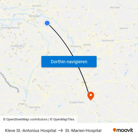 Kleve St.-Antonius Hospital to St.-Marien-Hospital map