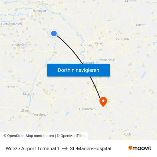 Weeze Airport Terminal 1 to St.-Marien-Hospital map