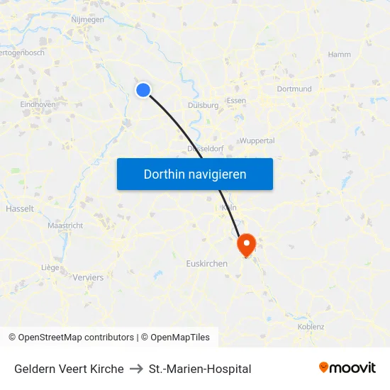 Geldern Veert Kirche to St.-Marien-Hospital map