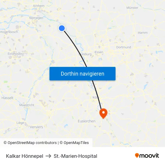 Kalkar Hönnepel to St.-Marien-Hospital map