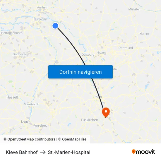 Kleve Bahnhof to St.-Marien-Hospital map