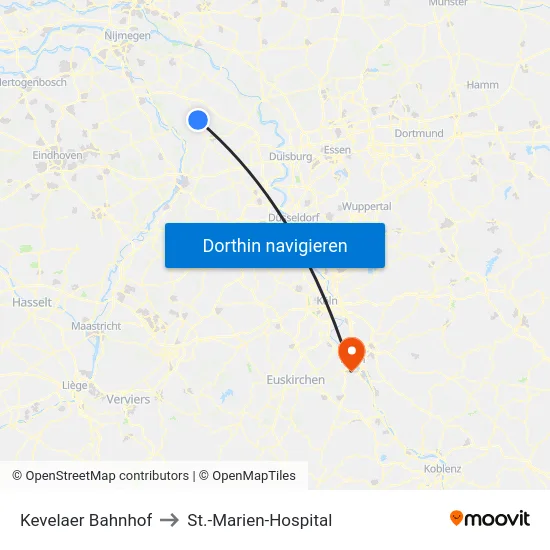 Kevelaer Bahnhof to St.-Marien-Hospital map