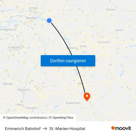 Emmerich Bahnhof to St.-Marien-Hospital map